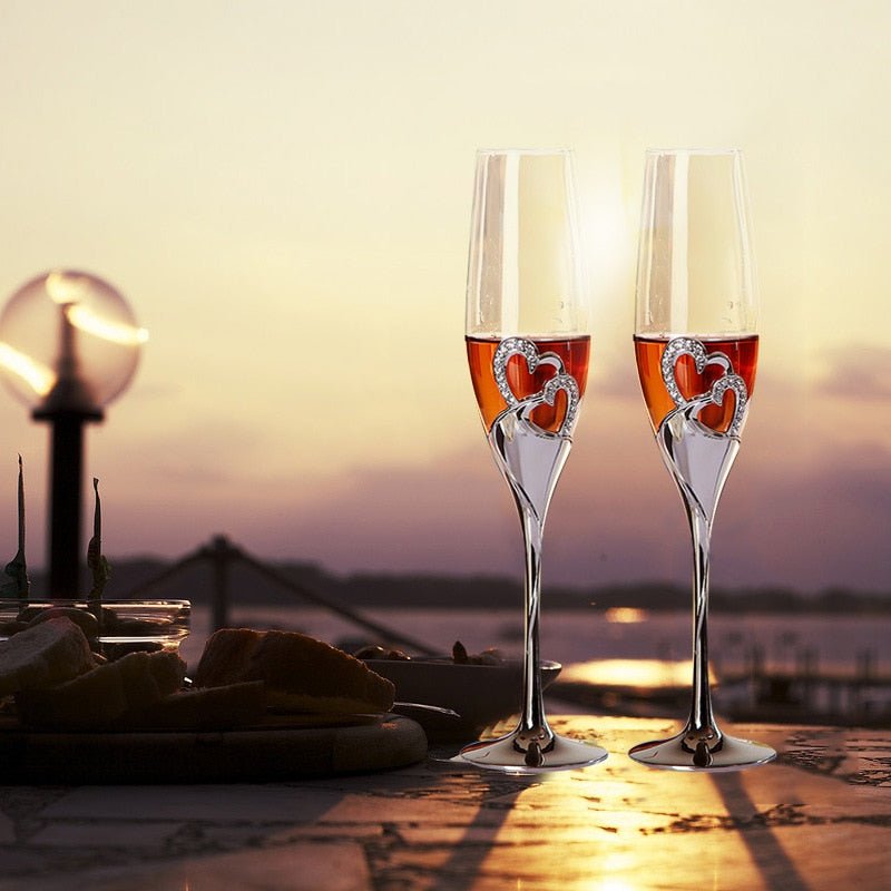 Crystal Champagne Glasses Flutes Stemmed Set Of 2 - baristto